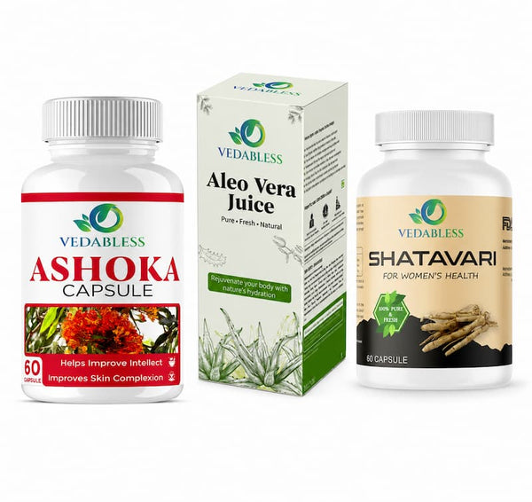Ashoka Capsules + Shatavari + Aloe Vera Juice – Women Health & Wellness Combo